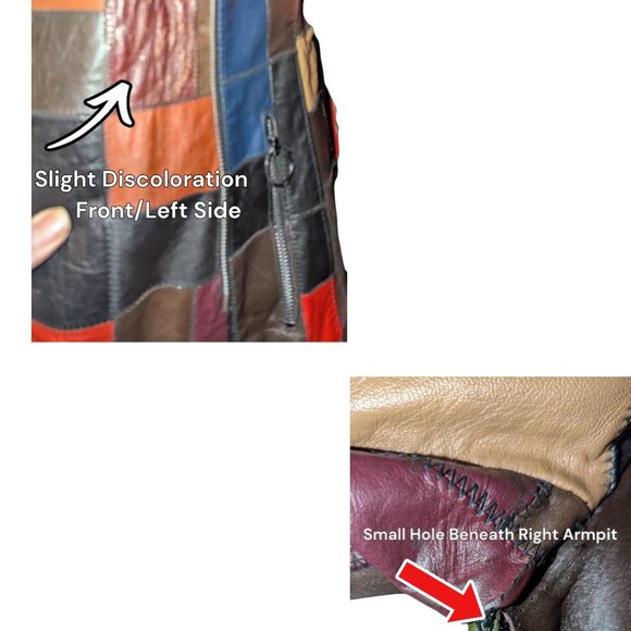La Vogue Patchwork Leather Jacket Vintage Women Size 10 Multi-Colored 3/4 Length - Picture 10 of 10